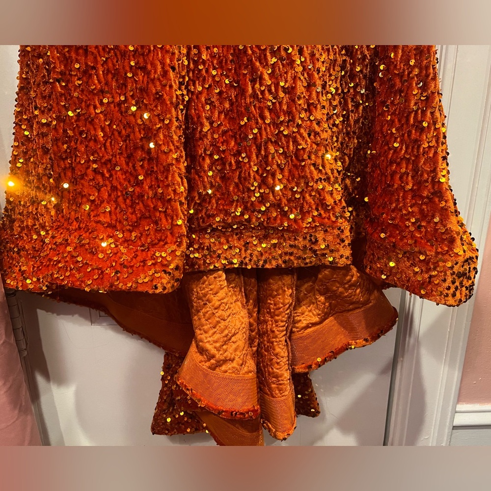 Orange Velvet Sequin Deep V Gown - Picture 7 of 7